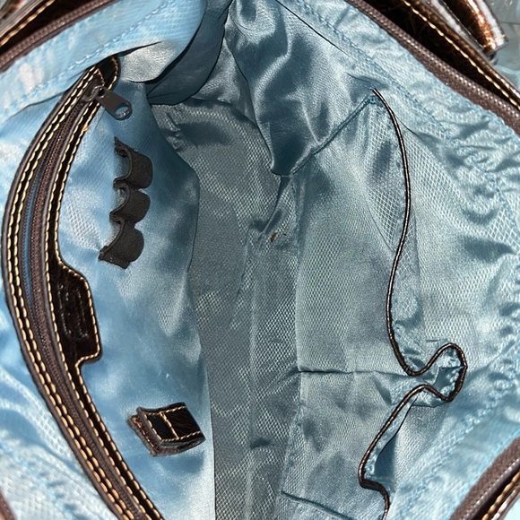 MC Marc Chantal  croc embossed /hi gloss patent leather shoulder bag Bk/Brn NWOT - Picture 3 of 17